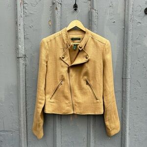 Lauren Ralph Lauren beige Linen moto jacket, size 6